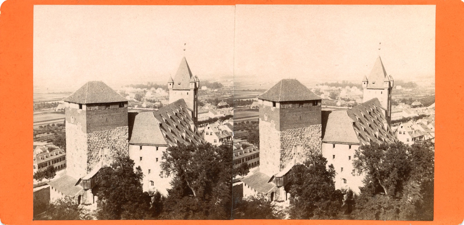 Nürnberg. Burg. Fünfeckturm der Burggrafenburg, Kaiserstallung und Luginsland, Nuremberg Castle
