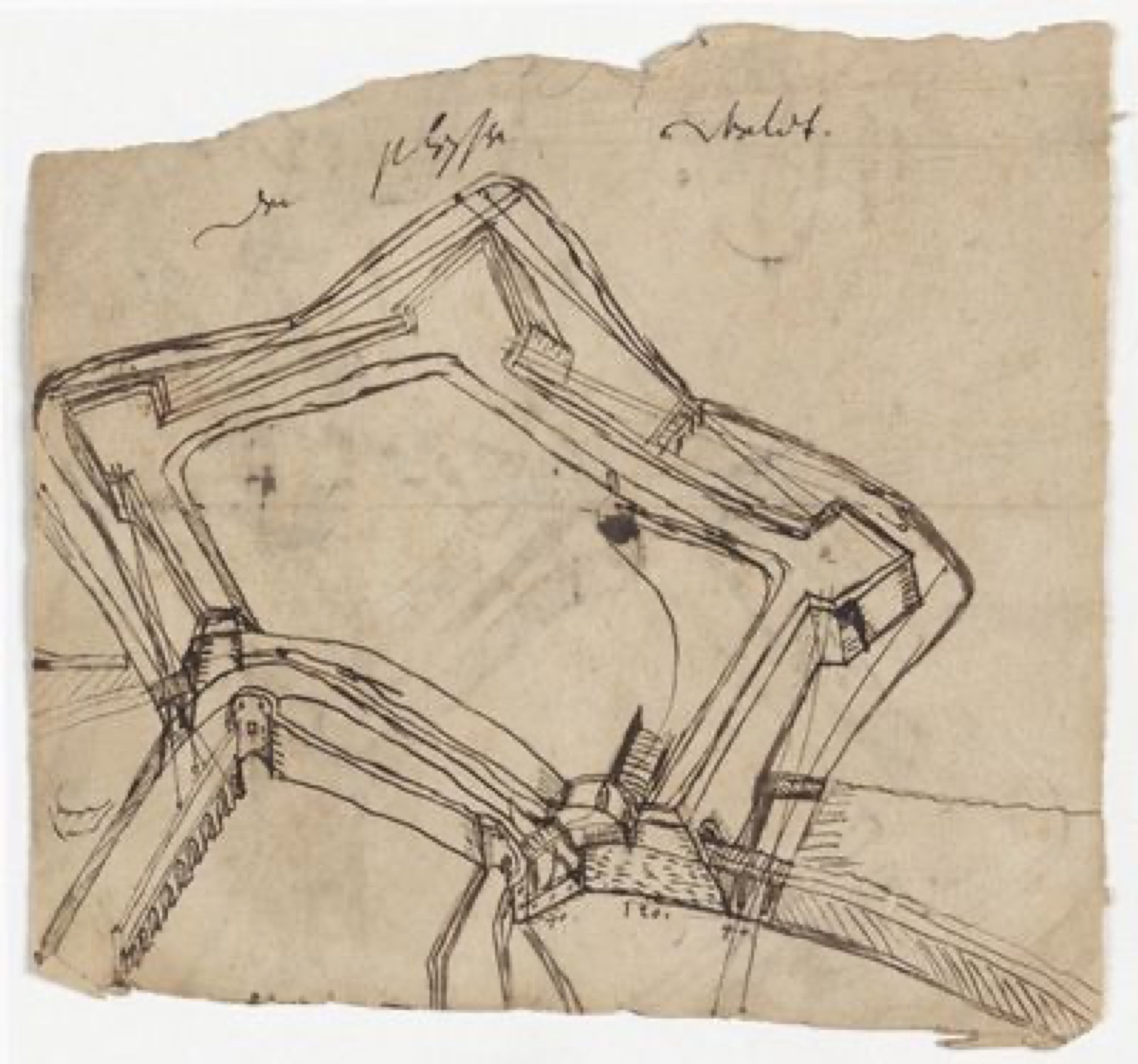 Plesse, Burg, Entwürfe für das Außenwerk (recto und verso), Plesse Castle