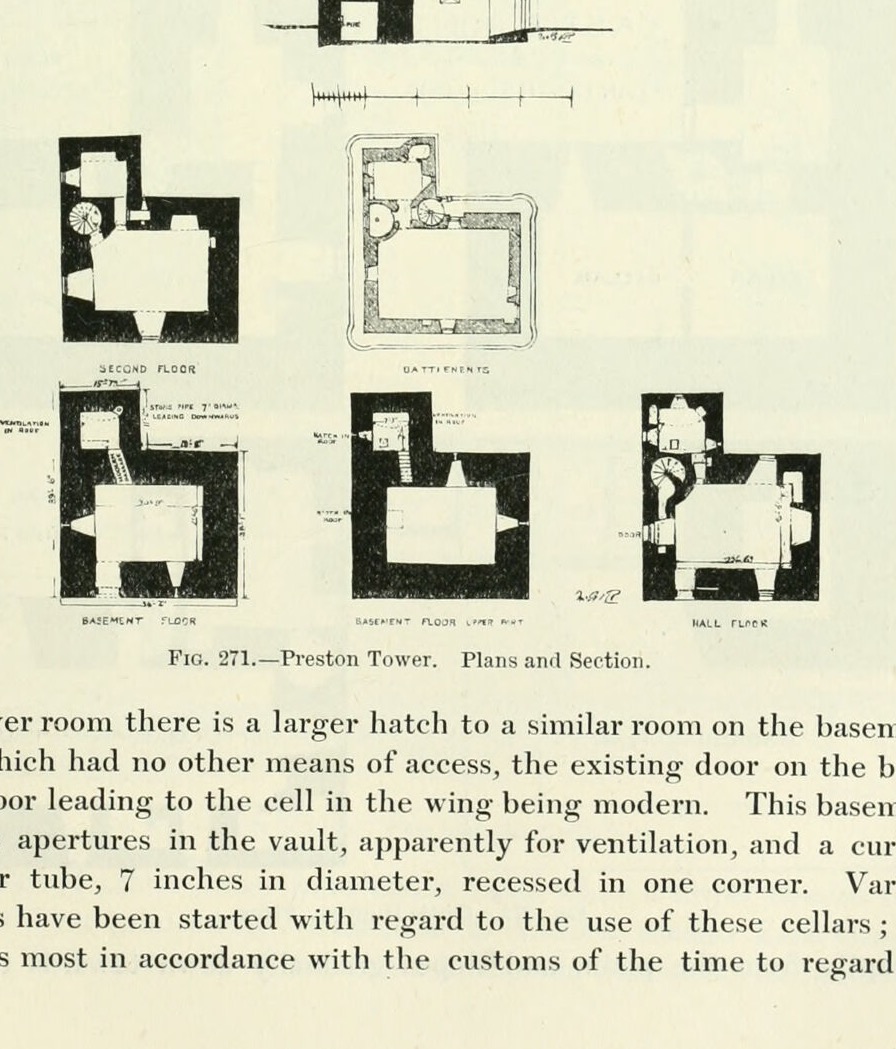 FIG. 271. — Preston Tower. Plans and Section., Preston Tower