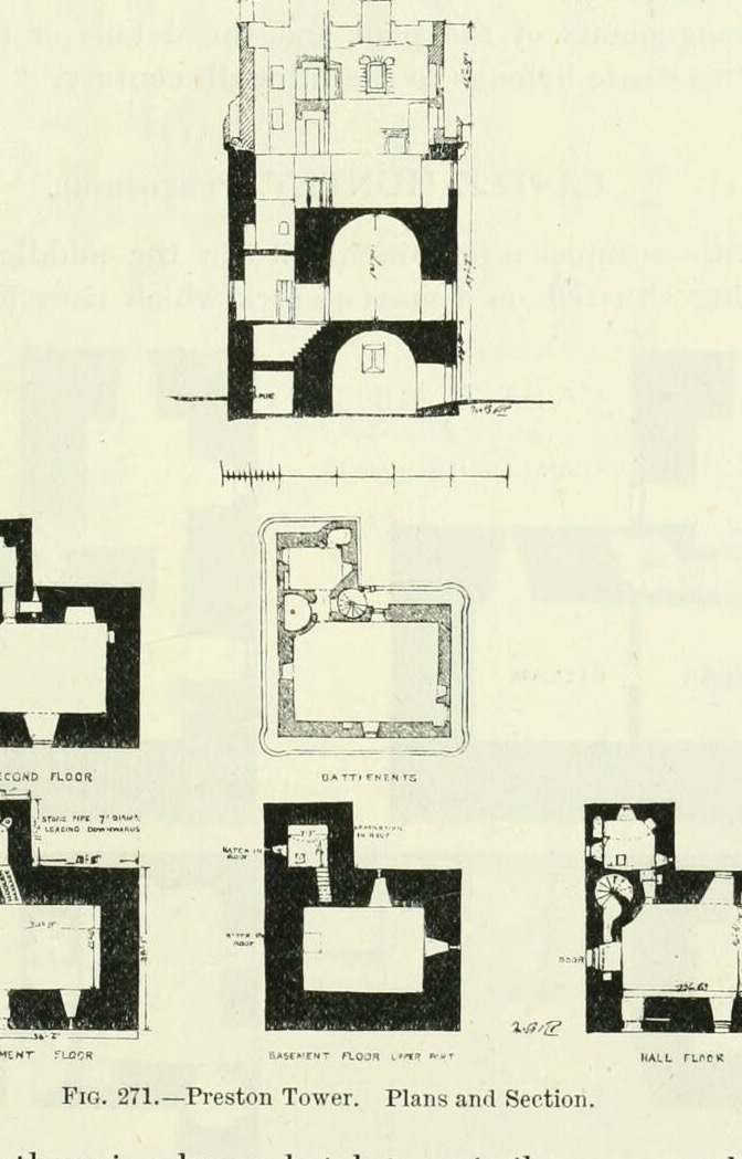 FIG. 271. — Preston Tower. Plans and Section., Preston Tower