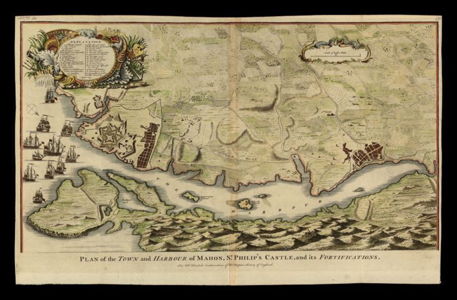Plan of the town and harbour of Mahon, St. Philip's castle, and its fortifications / for Mr. Tindal's Continua, St. Philip's Castle