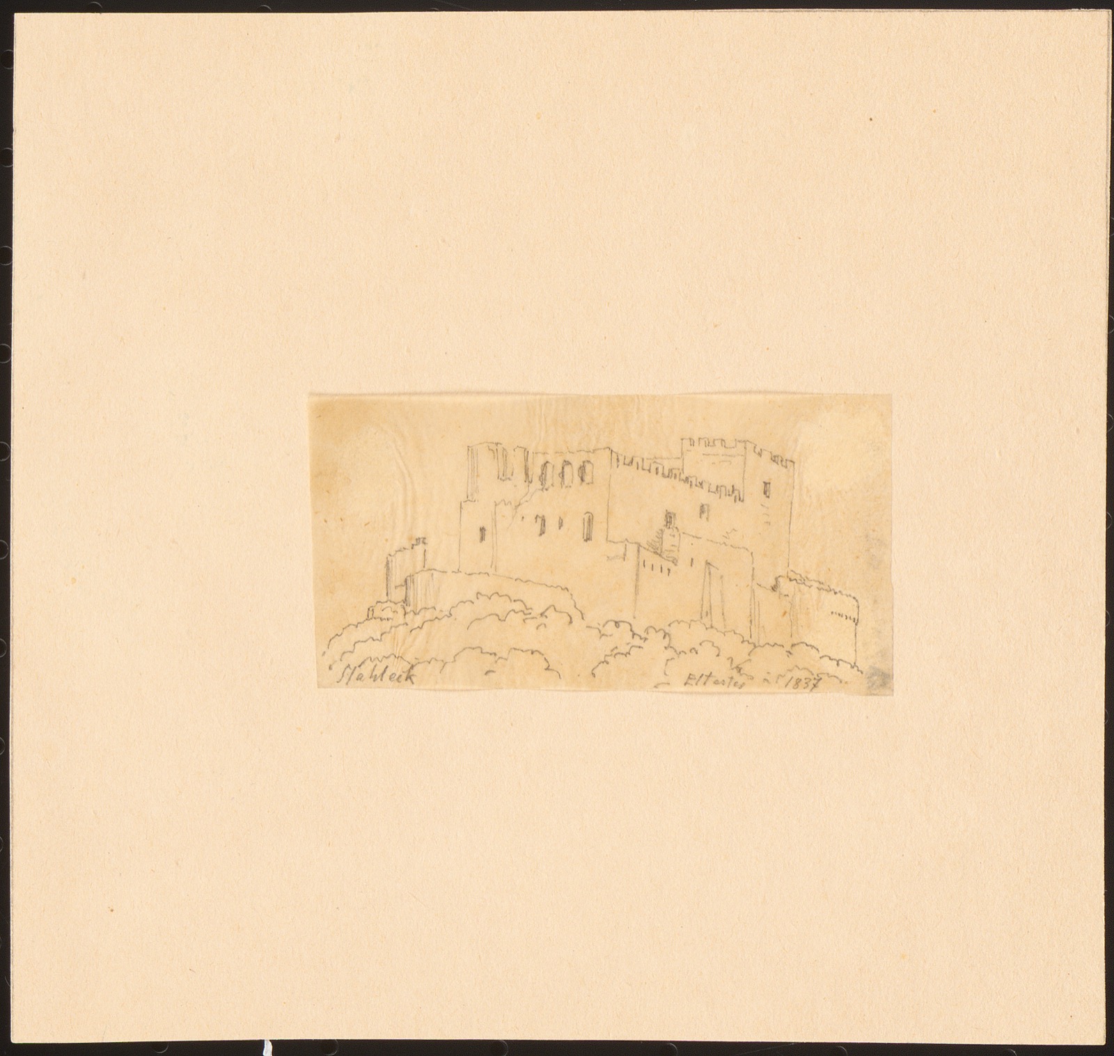 Burg Stahleck, Bacharach: Perspektivische Ansicht der Burgruine, Stahleck Castle