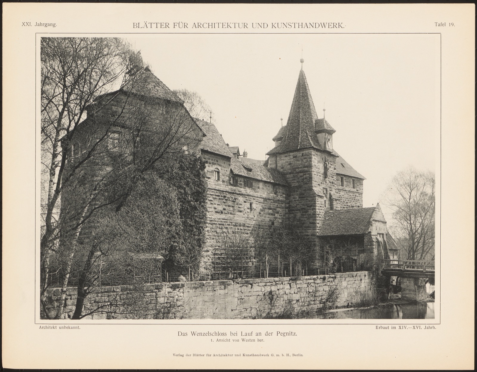 Wenzelschloss, Lauf: Ansicht von Westen (aus: Blätter für Architektur und Kunsthandwerk, 21. Jg., 1908, Tafel , Wenzelschloss